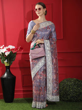 Substantial Floral print pure organza lavender saree